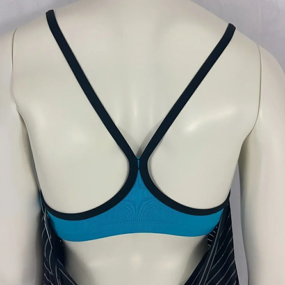 Nike Swim Women's / Girls Tankini Top Blue & Black Striped Size S/P Padded NWT